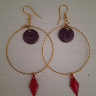 Boucles d'oreilles en acier inoxydable, coloris rouge et violet