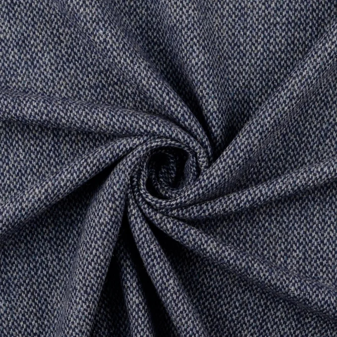 Coupon tissu en laine et polyester (40% laine) bleu chiné, 1m45 X 1m20